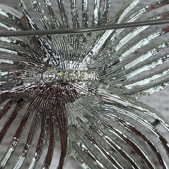 VTG Sarah Coventry MCM Brooch & Clip On Earrings Set Moon Flower Wearable Art - Picture 6 of 8